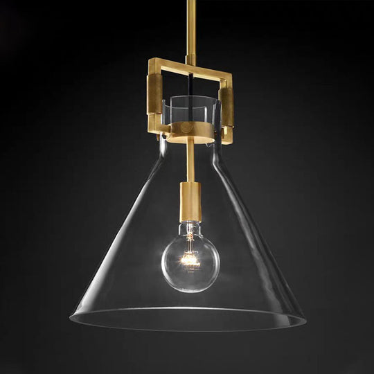 Lampe suspendue postmoderne à 1 tête en laiton, dôme/globe/cône avec abat-jour en verre transparent, 12"/12,5"/14" de large