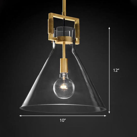 Lampe suspendue postmoderne à 1 tête en laiton, dôme/globe/cône avec abat-jour en verre transparent, 12"/12,5"/14" de large