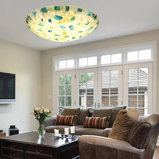 Tiffany Ceiling Light, Medium Flush Mount Fixture - Decorative Mosaic Bowl Shade for Bedrooms