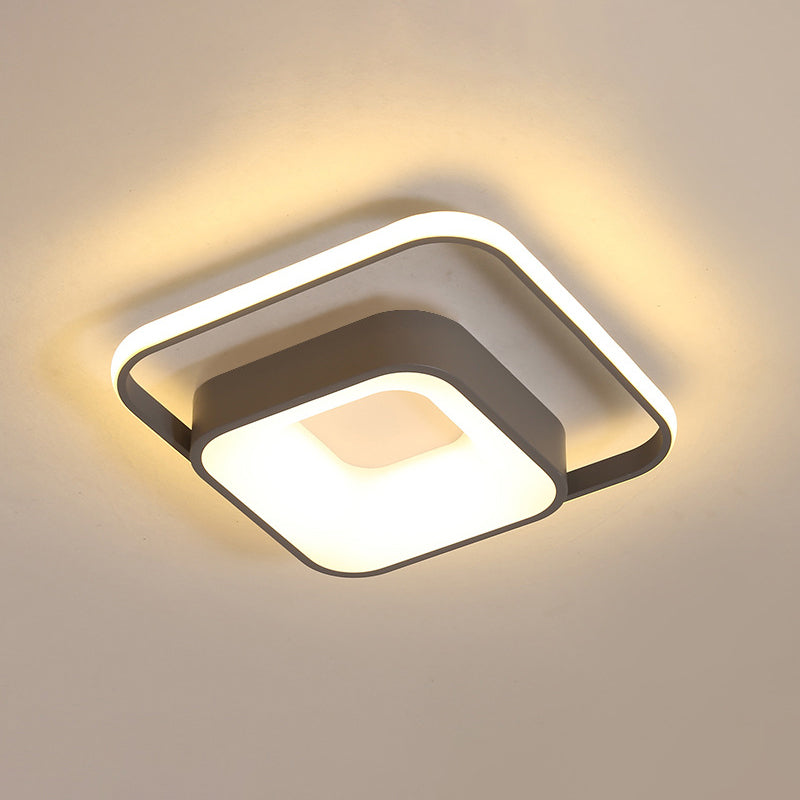 Minimalist LED Ceiling Light, Square Metal Fixture with Stepless Dimming and Remote Control in Natural Gray/White