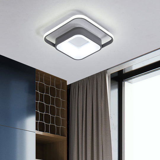 Minimalist LED Ceiling Light, Square Metal Fixture with Stepless Dimming and Remote Control in Natural Gray/White