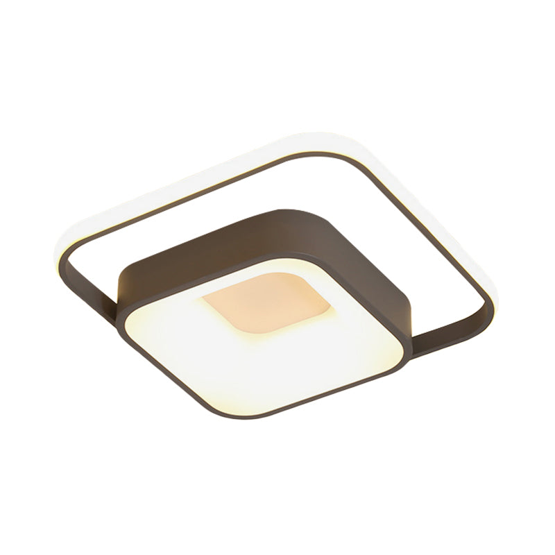 Minimalist LED Ceiling Light, Square Metal Fixture with Stepless Dimming and Remote Control in Natural Gray/White