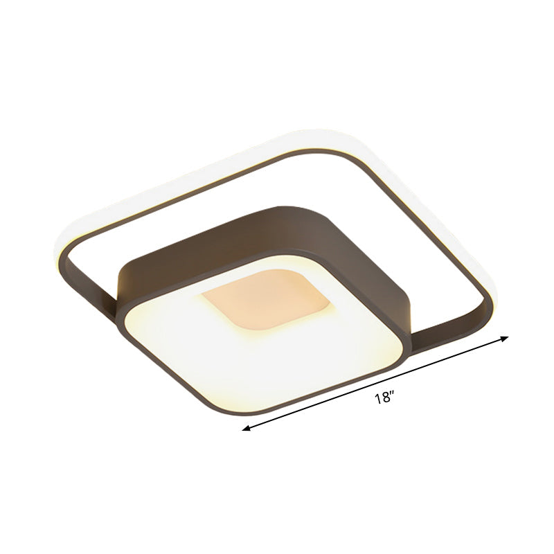 Minimalist LED Ceiling Light, Square Metal Fixture with Stepless Dimming and Remote Control in Natural Gray/White