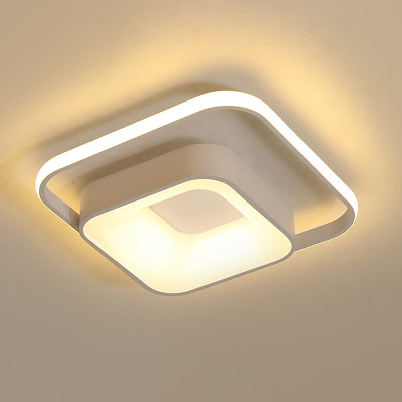 Minimalist LED Ceiling Light, Square Metal Fixture with Stepless Dimming and Remote Control in Natural Gray/White