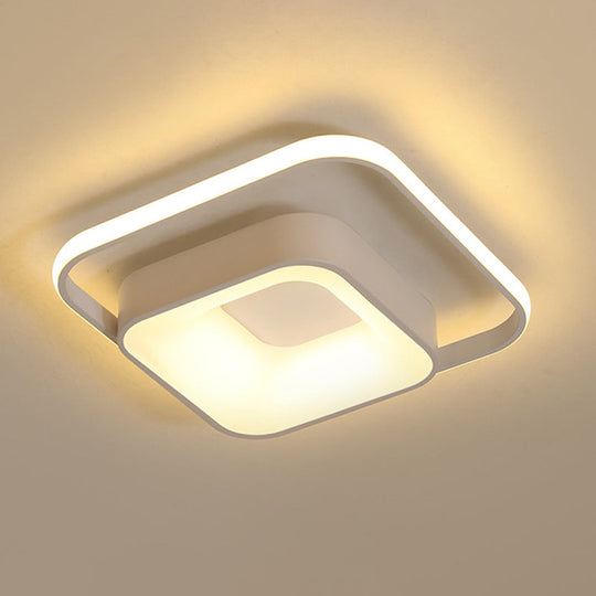 Minimalist LED Ceiling Light, Square Metal Fixture with Stepless Dimming and Remote Control in Natural Gray/White