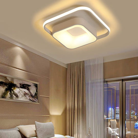 Minimalist LED Ceiling Light, Square Metal Fixture with Stepless Dimming and Remote Control in Natural Gray/White