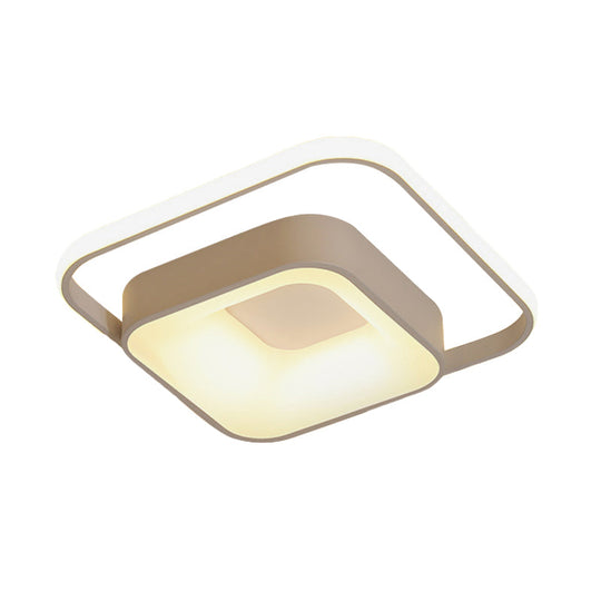 Minimalist LED Ceiling Light, Square Metal Fixture with Stepless Dimming and Remote Control in Natural Gray/White