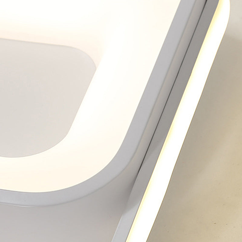 Minimalist LED Ceiling Light, Square Metal Fixture with Stepless Dimming and Remote Control in Natural Gray/White