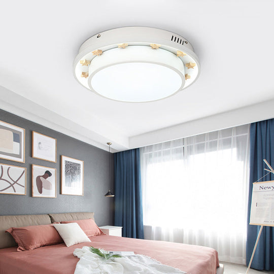 Modernist Metal LED Flush Mount Ceiling Light Fixture for Bedroom - 16"/19.5" Wide, Circular Design, White Finish