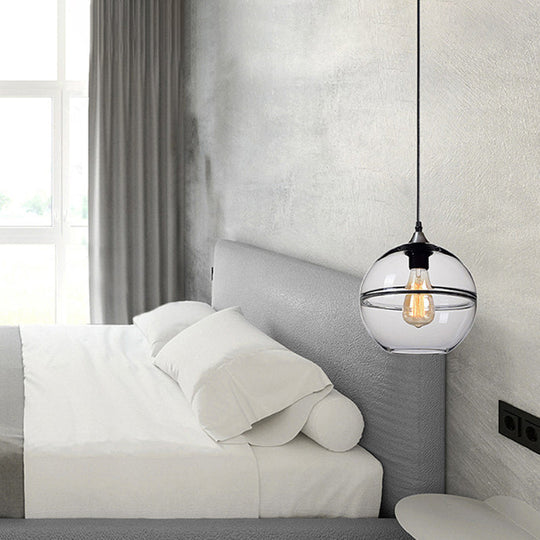Modern Blue/Clear Glass Globe Pendant Dining Room Light - 1 Head 8/10/12 Wide