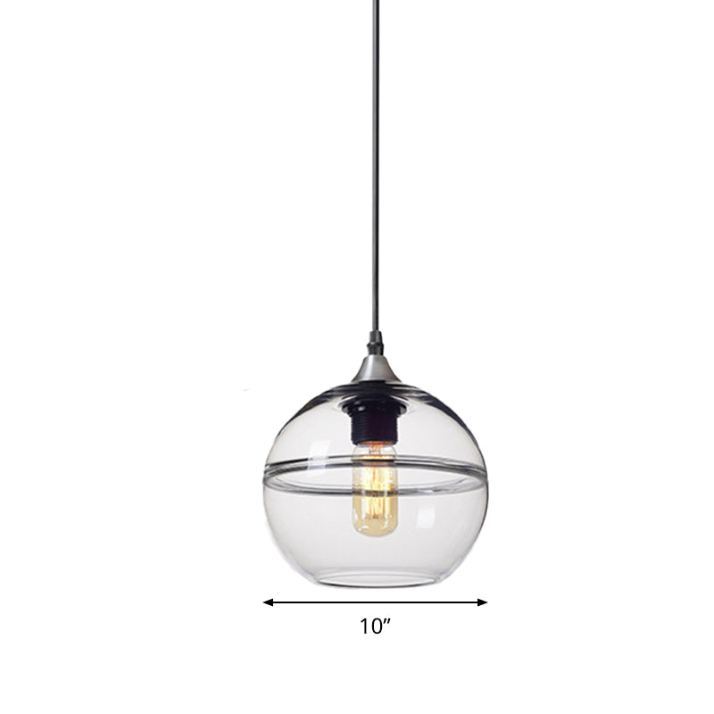 Modern Blue/Clear Glass Globe Pendant Dining Room Light - 1 Head 8/10/12 Wide