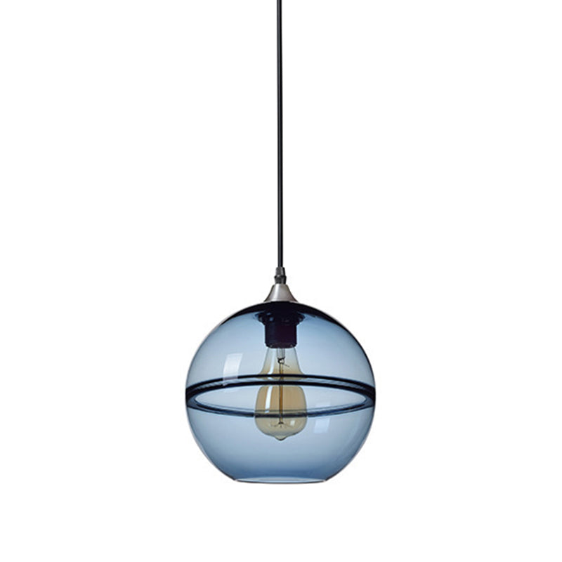 Modern Blue/Clear Glass Globe Pendant Dining Room Light - 1 Head 8/10/12 Wide