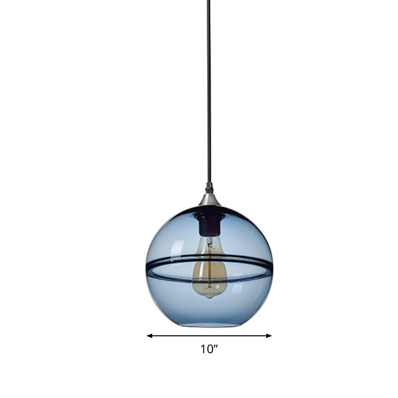 Modern Blue/Clear Glass Globe Pendant Dining Room Light - 1 Head 8/10/12 Wide