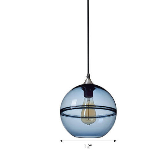 Modern Blue/Clear Glass Globe Pendant Dining Room Light - 1 Head 8/10/12 Wide