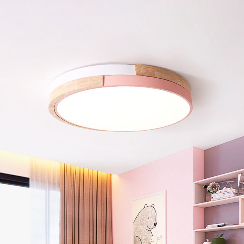 Contemporary LED Metal Circle Flush Light with Acrylic Diffuser in Warm/White Light - Pink/Yellow/Blue Ceiling Mounted Fixture