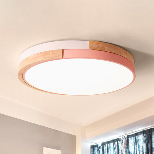 Contemporary LED Metal Circle Flush Light with Acrylic Diffuser in Warm/White Light - Pink/Yellow/Blue Ceiling Mounted Fixture