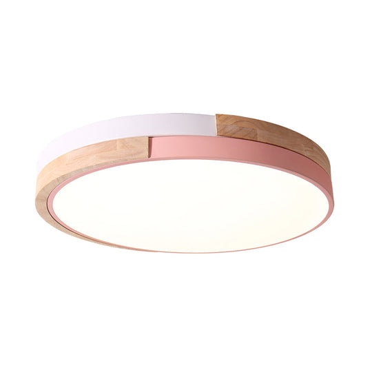 Contemporary LED Metal Circle Flush Light with Acrylic Diffuser in Warm/White Light - Pink/Yellow/Blue Ceiling Mounted Fixture