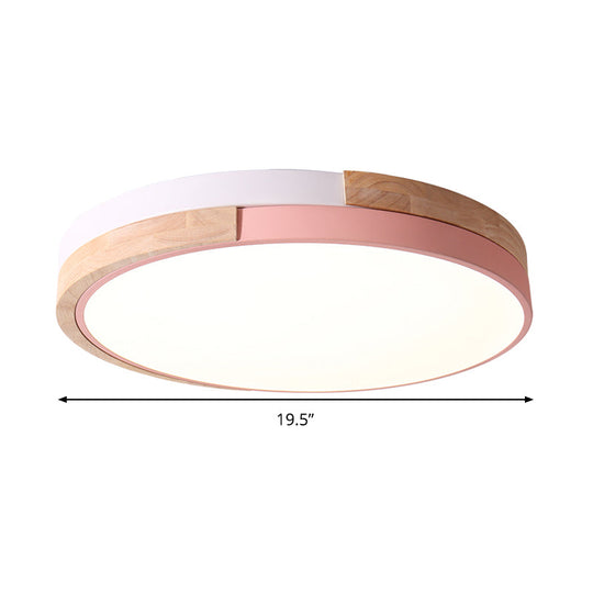 Contemporary LED Metal Circle Flush Light with Acrylic Diffuser in Warm/White Light - Pink/Yellow/Blue Ceiling Mounted Fixture