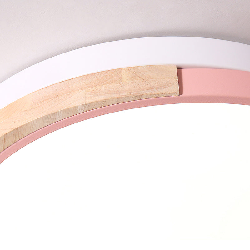 Contemporary LED Metal Circle Flush Light with Acrylic Diffuser in Warm/White Light - Pink/Yellow/Blue Ceiling Mounted Fixture