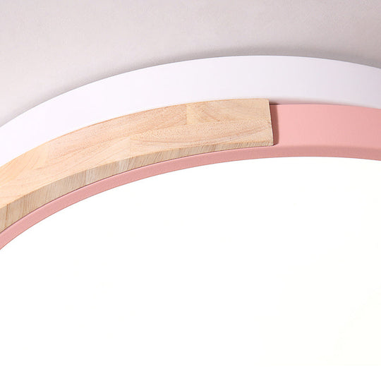Contemporary LED Metal Circle Flush Light with Acrylic Diffuser in Warm/White Light - Pink/Yellow/Blue Ceiling Mounted Fixture