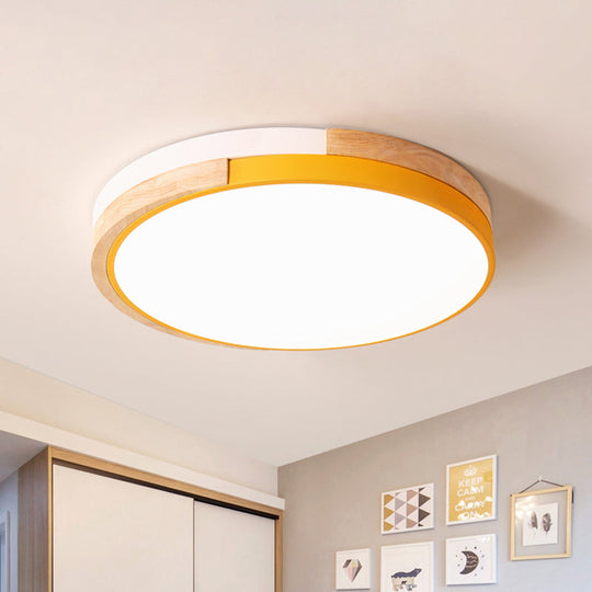 Contemporary Led Metal Circle Flush Light With Acrylic Diffuser In Warm/White - Pink/Yellow/Blue