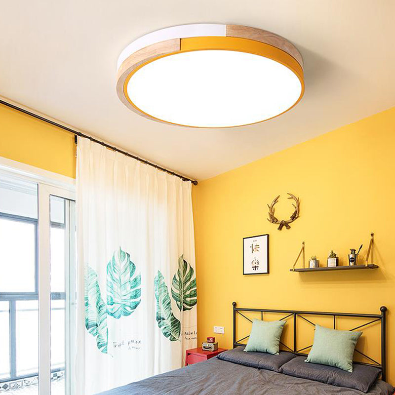Contemporary LED Metal Circle Flush Light with Acrylic Diffuser in Warm/White Light - Pink/Yellow/Blue Ceiling Mounted Fixture