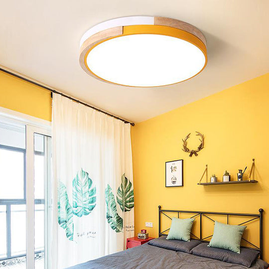 Contemporary LED Metal Circle Flush Light with Acrylic Diffuser in Warm/White Light - Pink/Yellow/Blue Ceiling Mounted Fixture