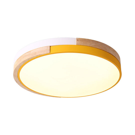 Contemporary LED Metal Circle Flush Light with Acrylic Diffuser in Warm/White Light - Pink/Yellow/Blue Ceiling Mounted Fixture