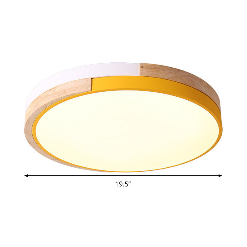 Contemporary LED Metal Circle Flush Light with Acrylic Diffuser in Warm/White Light - Pink/Yellow/Blue Ceiling Mounted Fixture