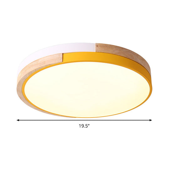 Contemporary LED Metal Circle Flush Light with Acrylic Diffuser in Warm/White Light - Pink/Yellow/Blue Ceiling Mounted Fixture