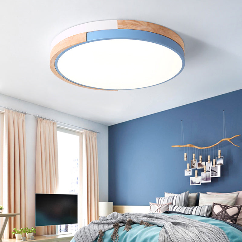 Contemporary LED Metal Circle Flush Light with Acrylic Diffuser in Warm/White Light - Pink/Yellow/Blue Ceiling Mounted Fixture