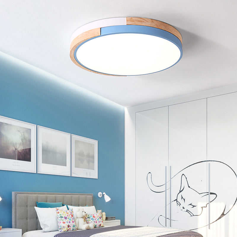 Contemporary LED Metal Circle Flush Light with Acrylic Diffuser in Warm/White Light - Pink/Yellow/Blue Ceiling Mounted Fixture