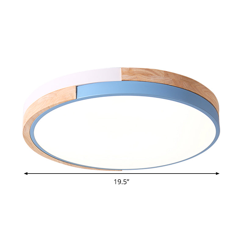 Contemporary LED Metal Circle Flush Light with Acrylic Diffuser in Warm/White Light - Pink/Yellow/Blue Ceiling Mounted Fixture