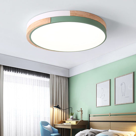 Contemporary LED Metal Circle Flush Light with Acrylic Diffuser in Warm/White Light - Pink/Yellow/Blue Ceiling Mounted Fixture