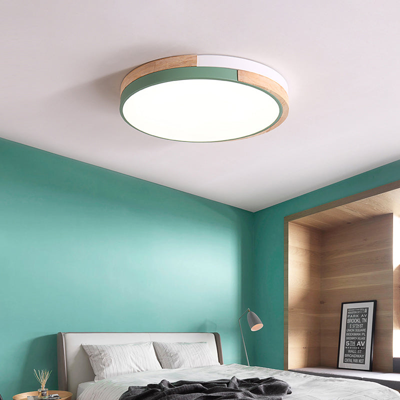 Contemporary LED Metal Circle Flush Light with Acrylic Diffuser in Warm/White Light - Pink/Yellow/Blue Ceiling Mounted Fixture