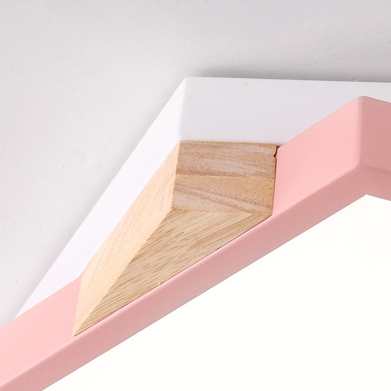 Hexagon LED Flushmount Ceiling Lamp in Pink/Yellow/Blue with Metal Shade, Warm/White Light