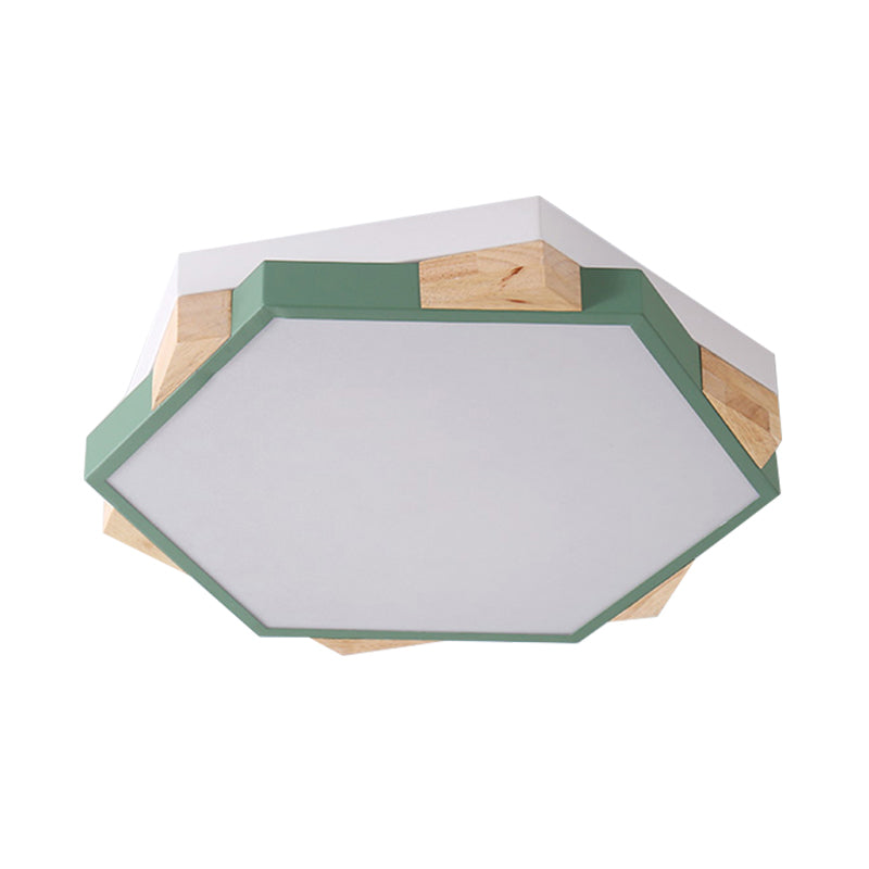 Hexagon Led Flushmount Ceiling Lamp In Pink/Yellow/Blue With Metal Shade Warm/White Light