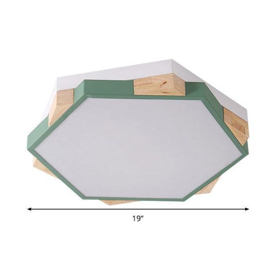 Hexagon LED Flushmount Ceiling Lamp in Pink/Yellow/Blue with Metal Shade, Warm/White Light