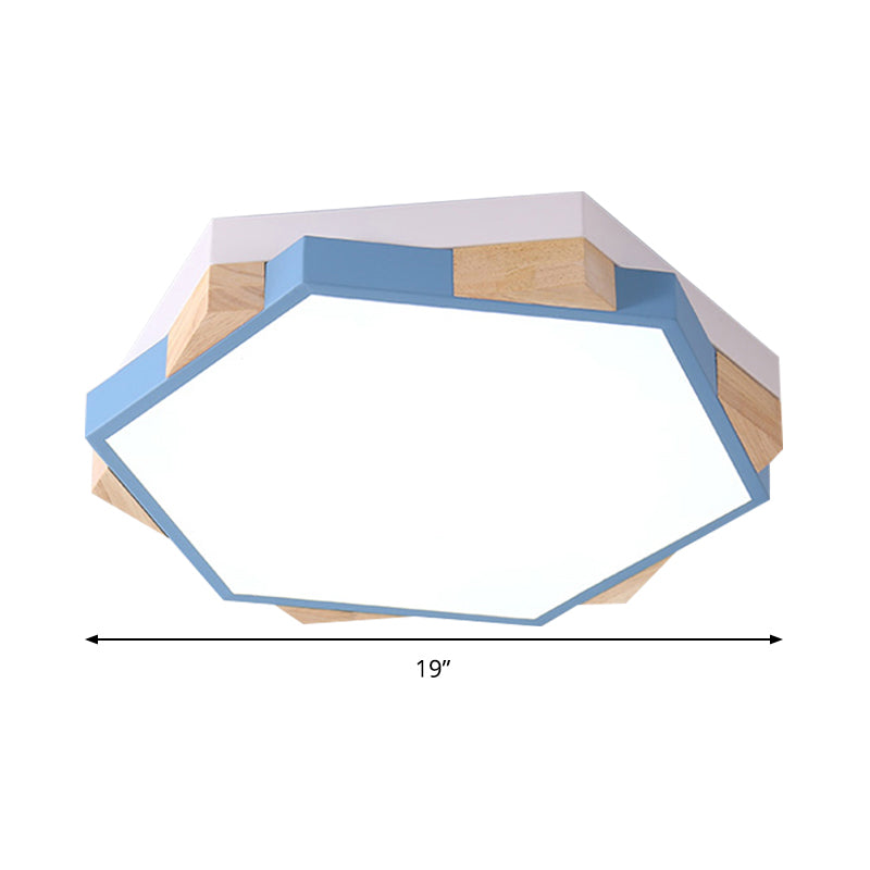Hexagon LED Flushmount Ceiling Lamp in Pink/Yellow/Blue with Metal Shade, Warm/White Light