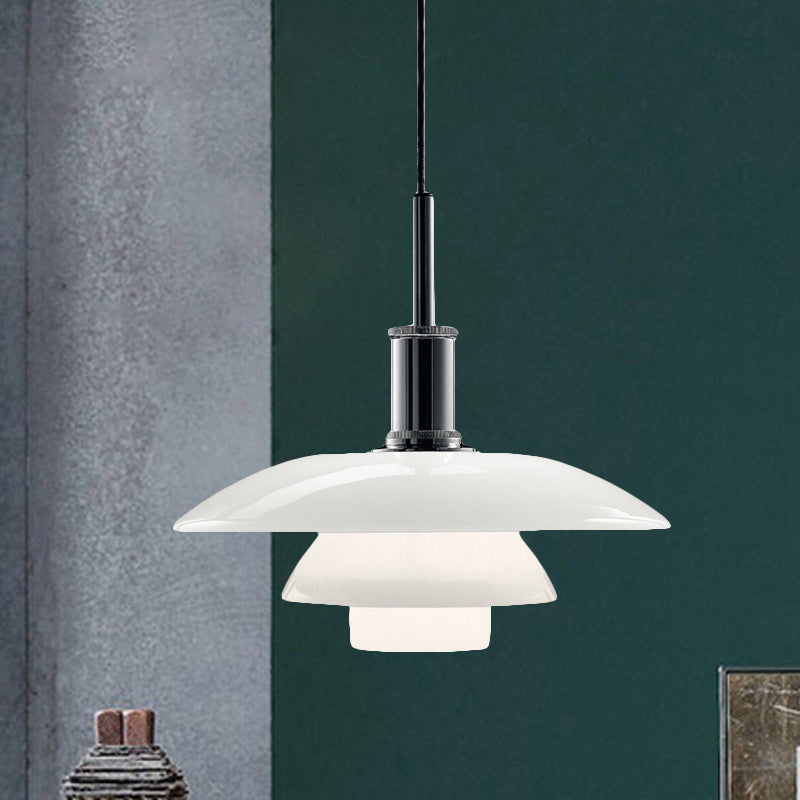 Modernist White Glass 3-Tier Suspension Light With 1 Bulb Hanging Lamp Perfect For Living Room