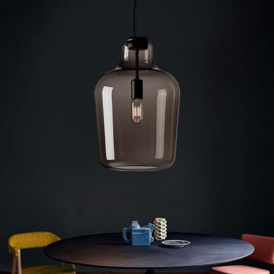 Contemporary Black Glass Jar Pendant Lamp - 1 Head Hanging Ceiling Light For Dining Room