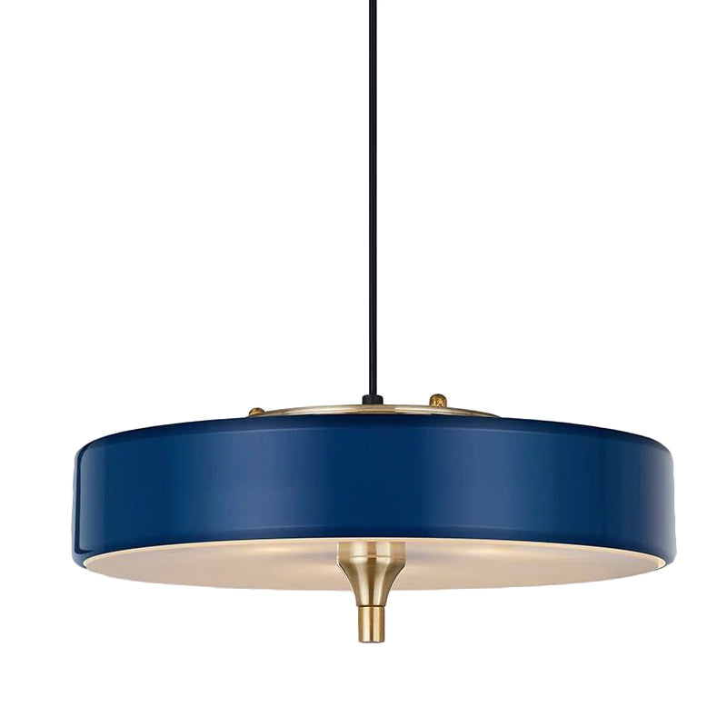 Modern Drum Chandelier Light Blue/White/Black Metal - 3-Light Dining Room Hanging Fixture