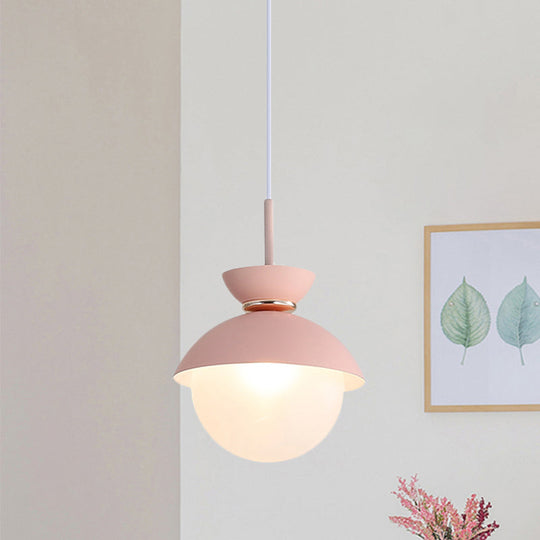 Macaron Metal Pendant Lighting - Flared Design - 1-Light - Gray/Blue/Pink - Dining Room Ceiling Light