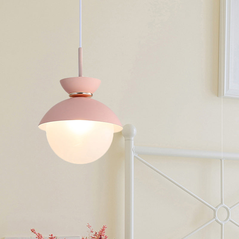 Macaron Metal Pendant Lighting - Flared Design - 1-Light - Gray/Blue/Pink - Dining Room Ceiling Light