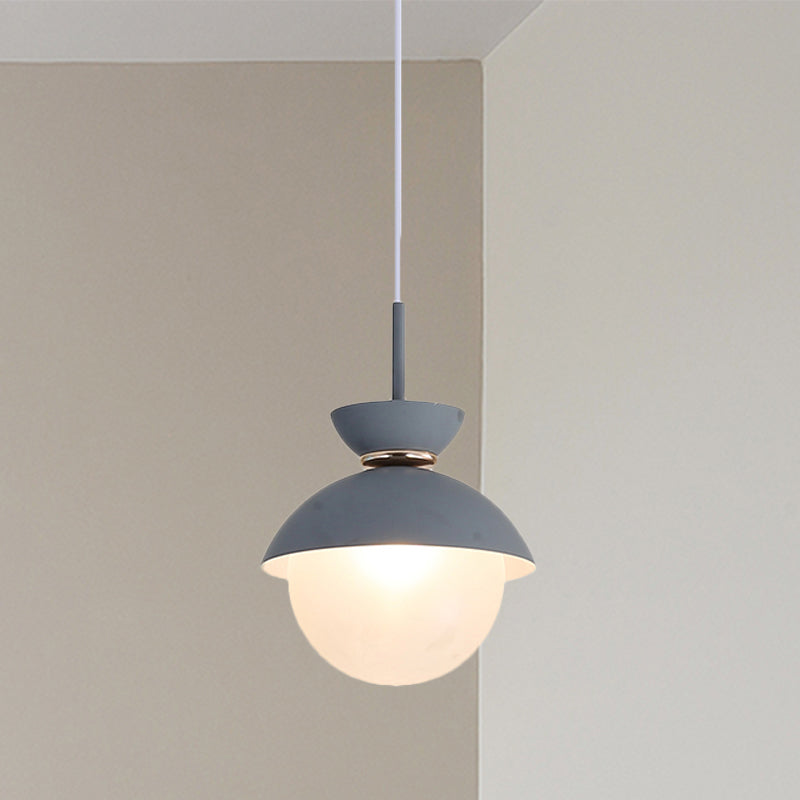 Macaron Metal Pendant Lighting - Flared Design - 1-Light - Gray/Blue/Pink - Dining Room Ceiling Light