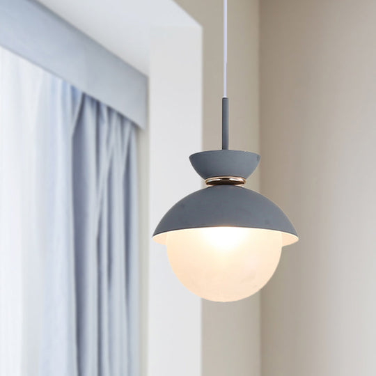 Macaron Metal Pendant Lighting - Flared Design - 1-Light - Gray/Blue/Pink - Dining Room Ceiling Light
