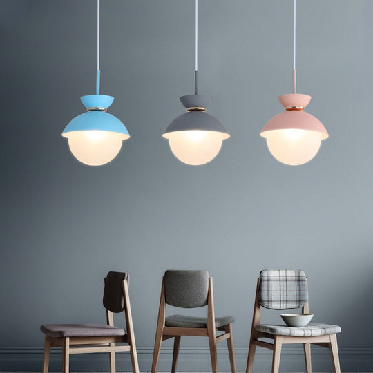 Macaron Metal Pendant Lighting - Flared Design - 1-Light - Gray/Blue/Pink - Dining Room Ceiling Light