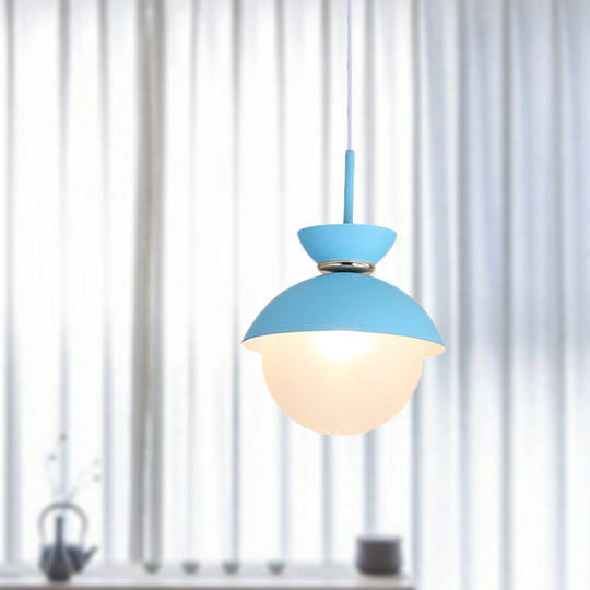 Macaron Metal Pendant Lighting - Flared Design - 1-Light - Gray/Blue/Pink - Dining Room Ceiling Light