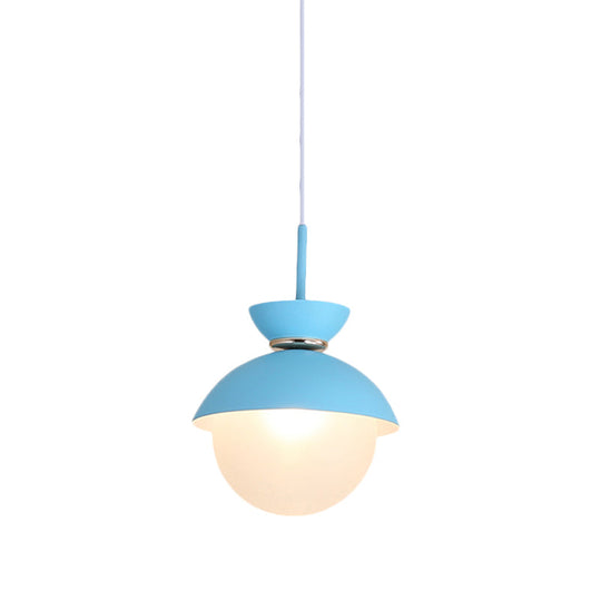Macaron Metal Pendant Lighting - Flared Design - 1-Light - Gray/Blue/Pink - Dining Room Ceiling Light