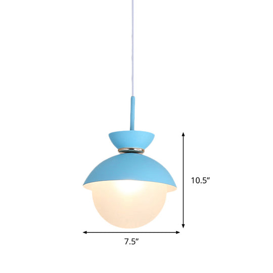 Macaron Metal Pendant Lighting - Flared Design - 1-Light - Gray/Blue/Pink - Dining Room Ceiling Light